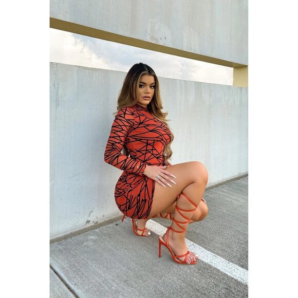 NWT‎ Fashion Nova Mesh it up Mini Dress in Rust Size Small - Picture 8 of 8